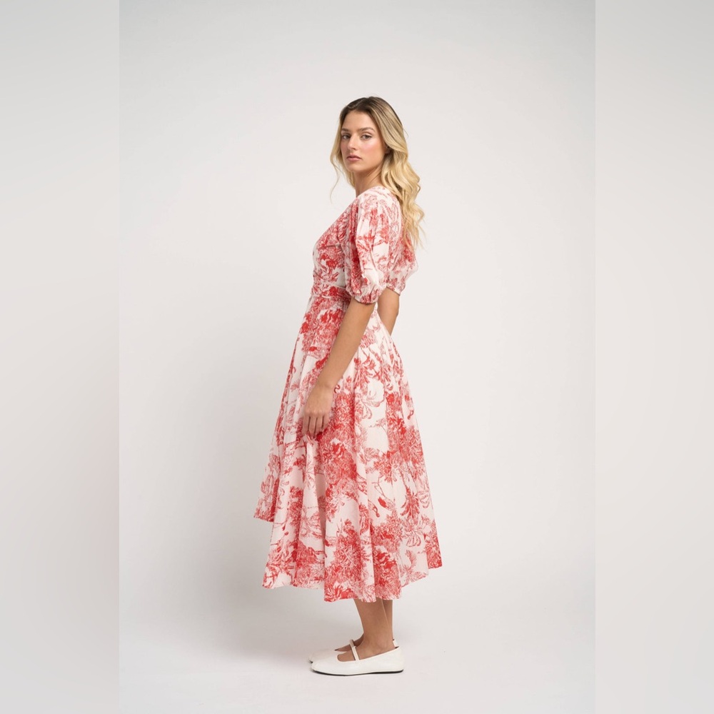 Floral Wrap Midi Dress in Coral Pink - Picture 3 of 8